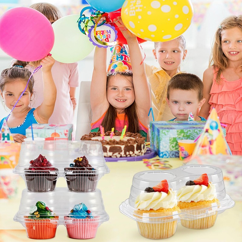 25 Pack Cupcake Boxes, Disposable 2-Compartment Cupcake Carrier Holder with L... gallery