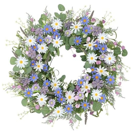 Spring Wreaths for Front Door 22 Inch Artificial Daisy Wreath Blue Purple
