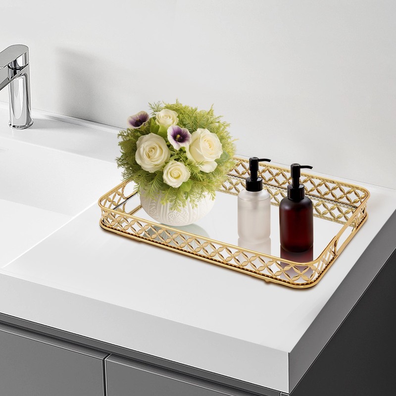 Decorative Tray Mirror Tray Decoration Tray with Handles Mirrored Vanity Tray gallery