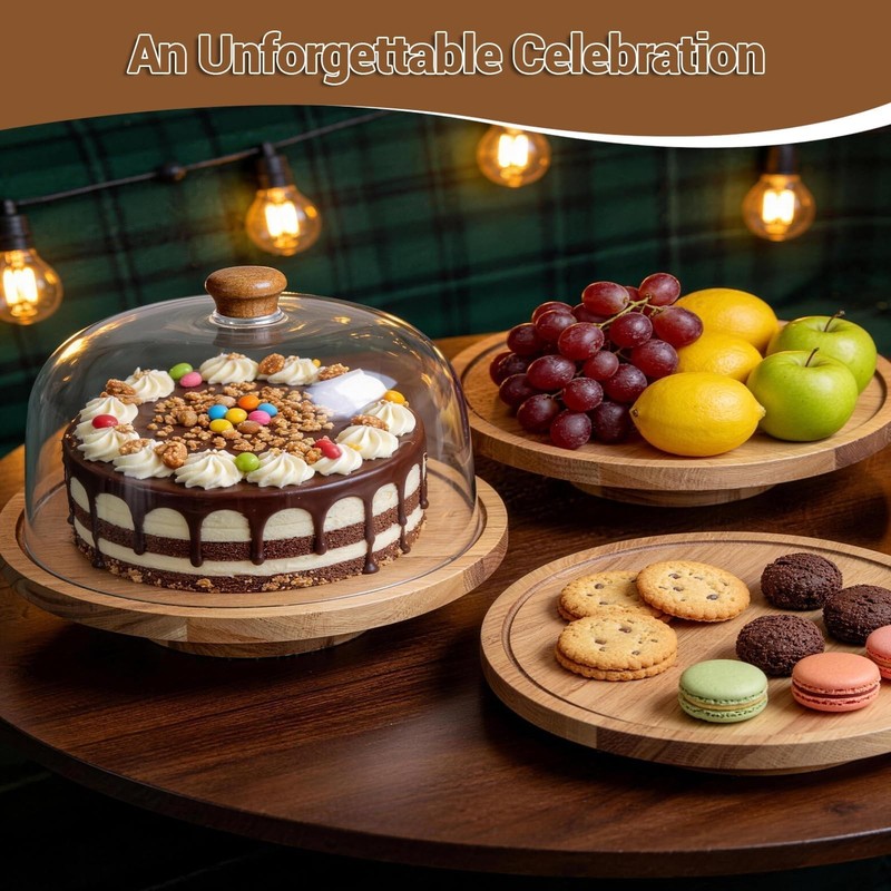 Acacia Wood Cake Stand with Lid, 12In Wooden Cake Stand with Acrylic Dome, Cake gallery