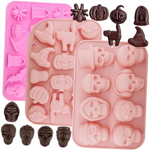 3 Pcs Halloween Chocolate Candy Silicone Mold Halloween Molds Ghost Pink2