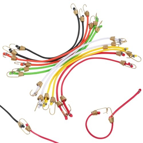 12 Pack Small Bungee Cords with Hooks 10 Inch Multicolor Adjustable Rubber