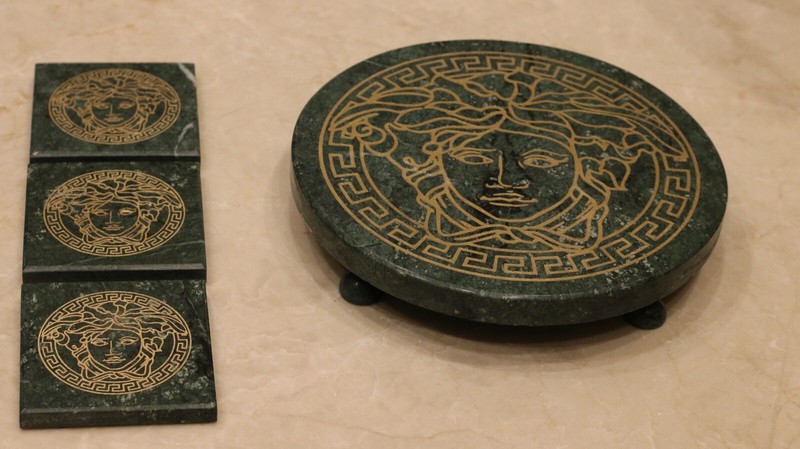 versace medusa green Marble Stone Serving Platter Cheese Cake with 3 coster