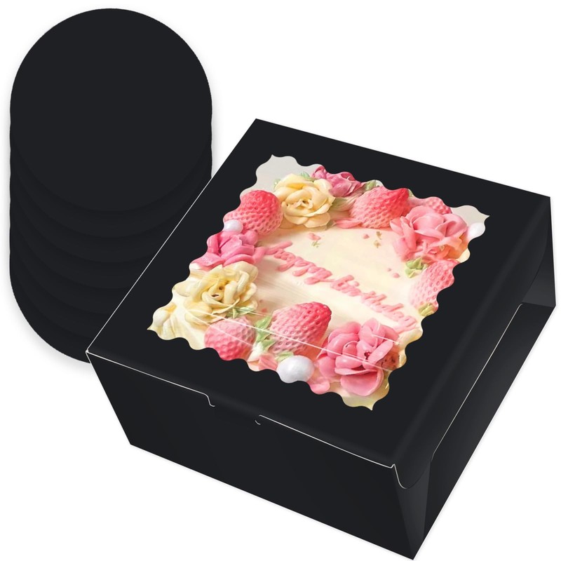 4 Sets 10x10x5 Inch Black Cake Bakery Boxes Window 4 Boards 10 Inch Containers
