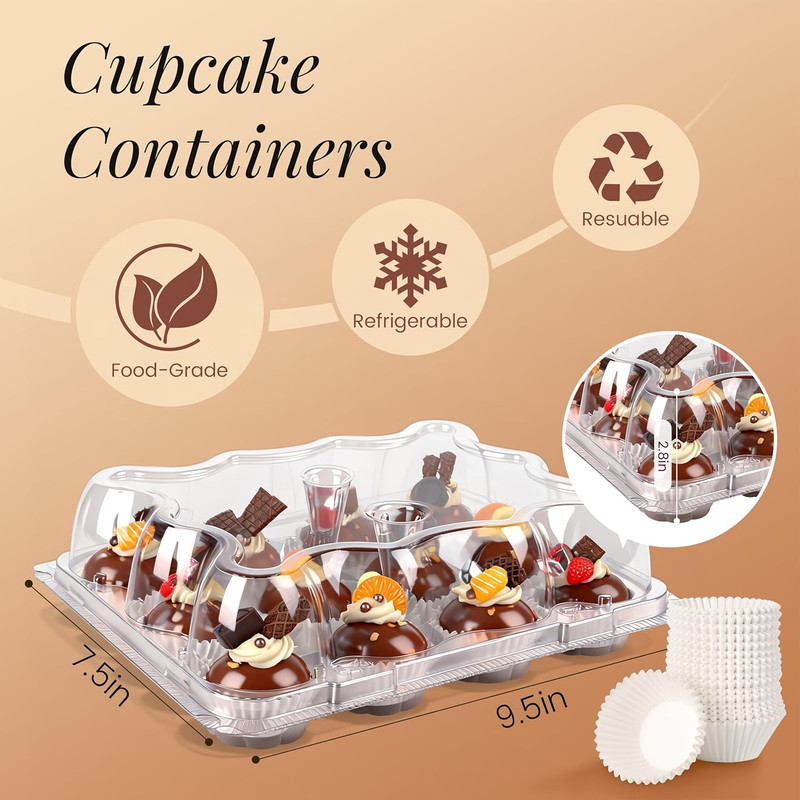 12 Count Mini Cupcake Containers 20 Sets with 240 Pack Cupcakes Liners, Plastic gallery