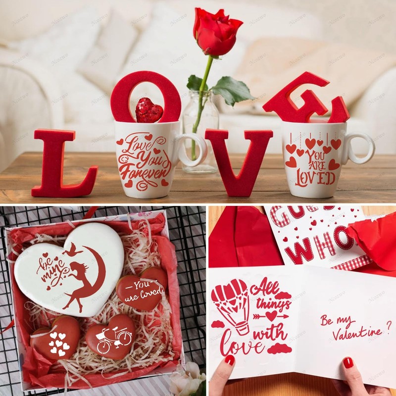 9 PCS Valentines Day Cake Stencils Kit Reusable Cookie Coffee Love Words gallery