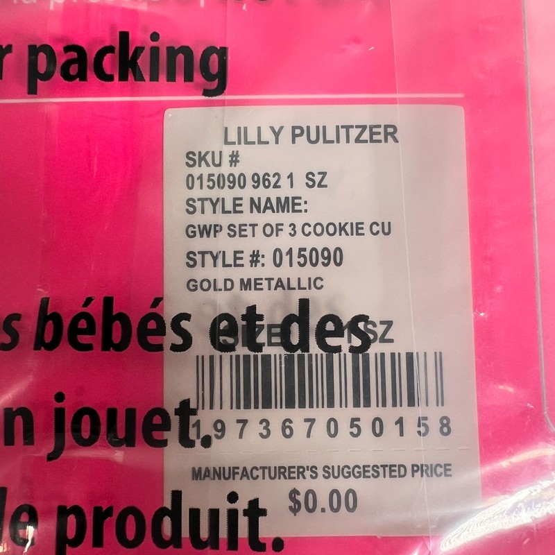 Lilly Pulitzer Set of 6 Cookie Cutters Gold Metallic Flamingo Palm Tree Dress gallery