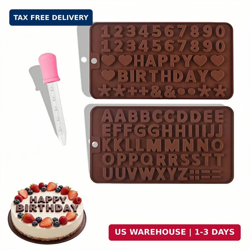 Silicone Letter and Number Chocolate Molds, 2 Pack Food Grade Alphabet Candy Bak