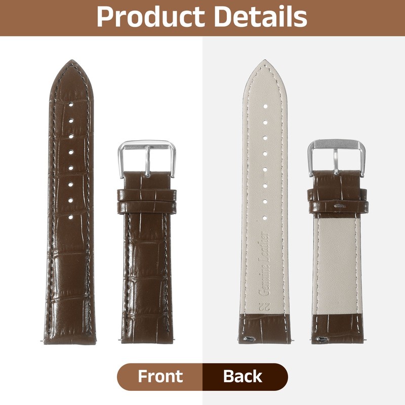 Natural Leather Watch Strap 22mm for Quick Release Brown gallery