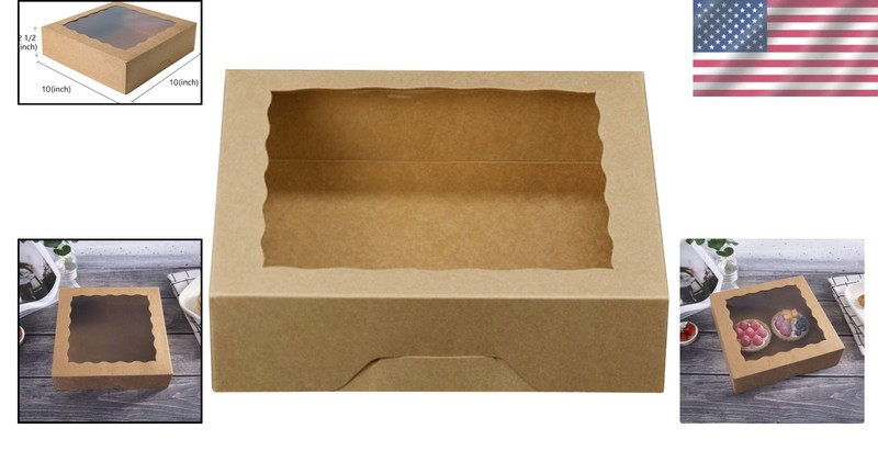 Bulk 12 Pack 10x10in Kraft Bakery Boxes with PVC Windows for All Baked Goods gallery