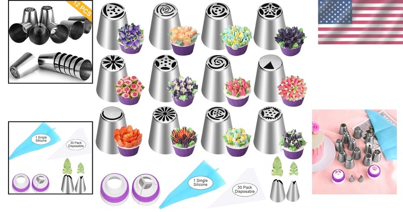 Russian Piping Tips Set 47 Pcs Cake Decorating Nozzles Baking Supplies gallery