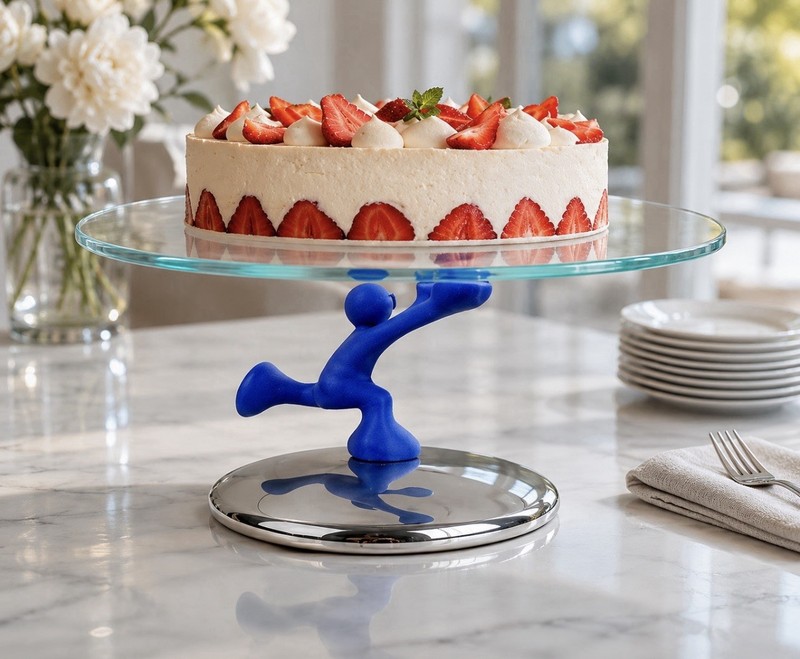 Alessi Bimboveloce Cake Stand Glass Tray Mattia Di Rosa Blue Figurine NIB Rare