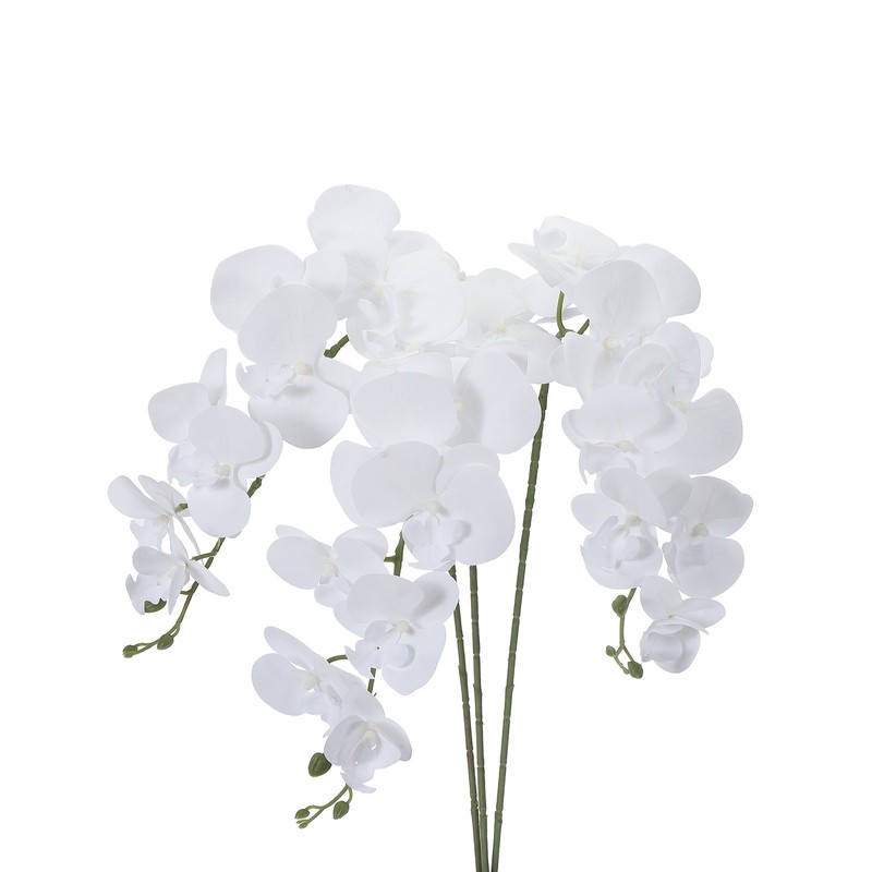 3Pcs 41″ 9 Heads Artificial Orchid Stems Faux Phalaenopsis, Pure White