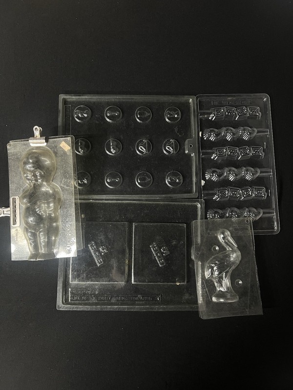 Lot of 17 Misc Vintage Chocolate Molds- Baby Flamingos Food Football Bunnies + gallery