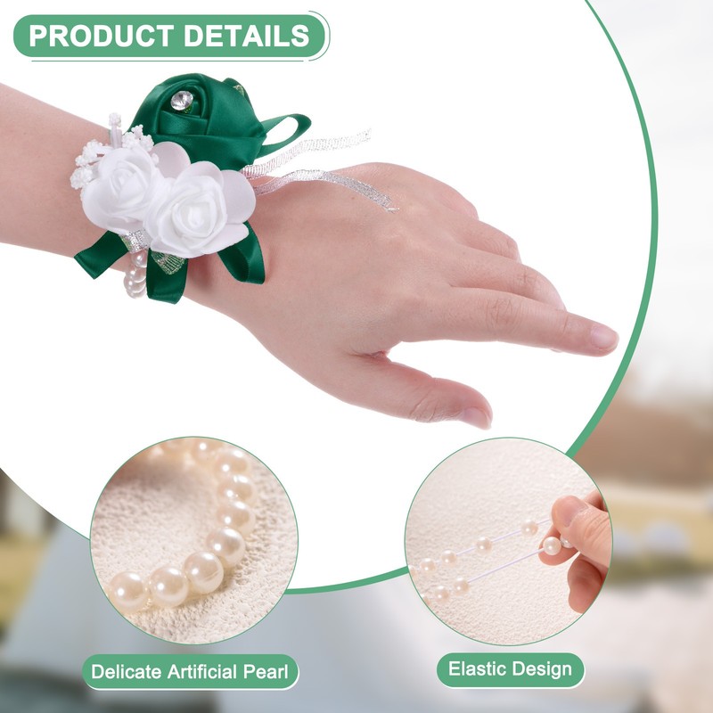6-Pack Pearl Corsage Wristlet Bracelet for DIY Corsage Supplies [Dark Green] gallery