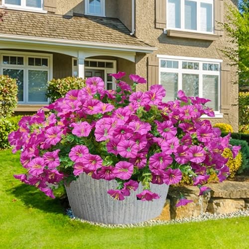 Artificial Outdoor Flowers 16 Bundles Fake Morning Glory Flower Outdoor Fuchsia gallery