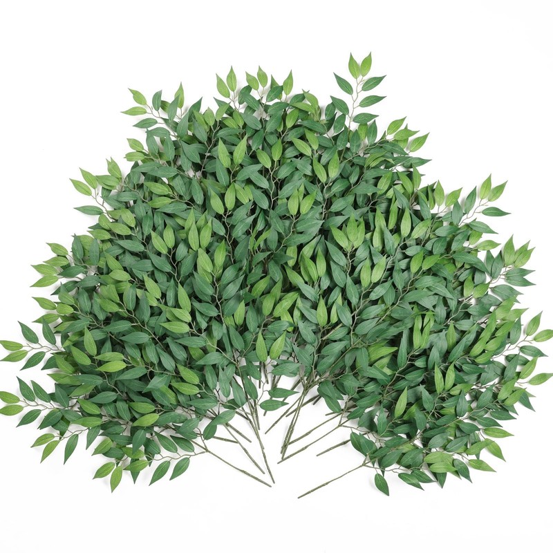 mizii 36pcs Italian Ruscus Artificial Greenery Stems Silk Green Leaves 20in Fake