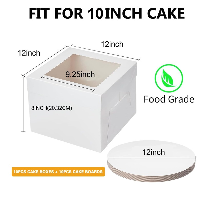 20Pack 12 Inch Cake Boxes With Cake Boards (10 boxes & 10 boards), 12X12X8 In... gallery