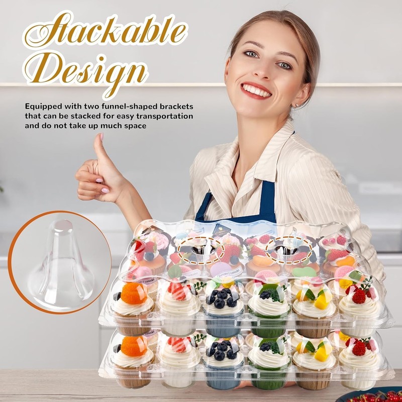 24 Count Stackable Cupcake Containers with Tall Dome Lids, 10 Pack gallery