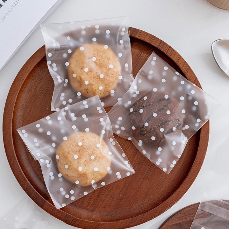 200 PCS White Polka Dot Cellophane Cookie Treat Bags 5.5x5.5 Inch Packaging gallery