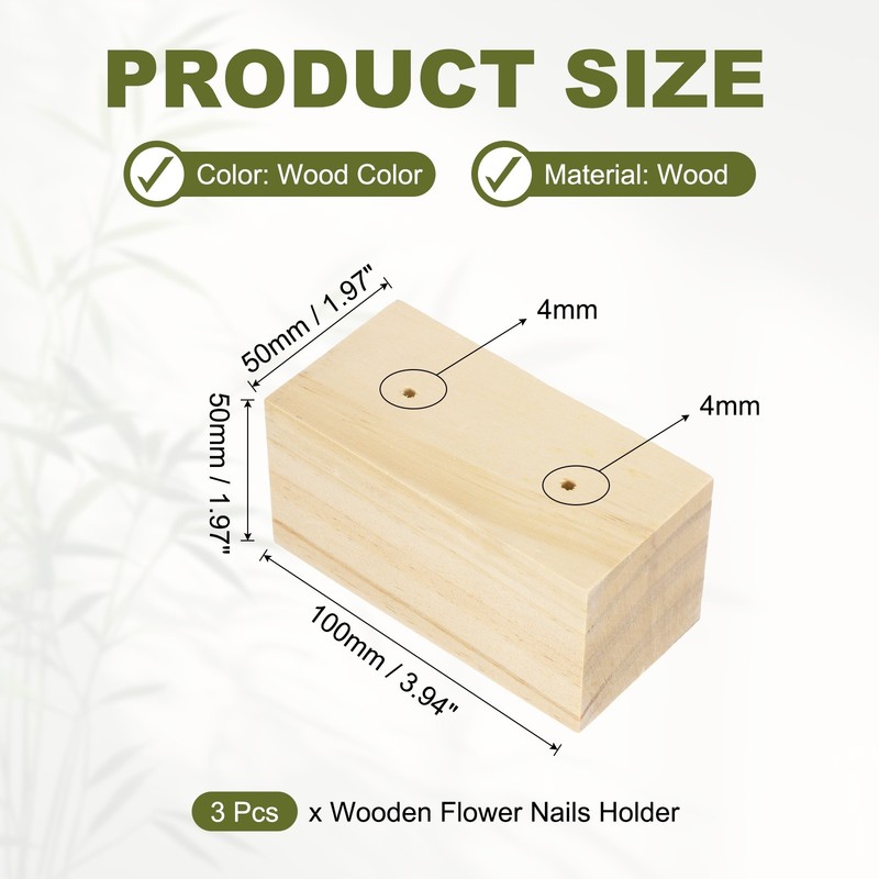 3 Pcs Wooden Flower Nails Holder, 3.94 Inch H Dual Hole, Wood Color gallery