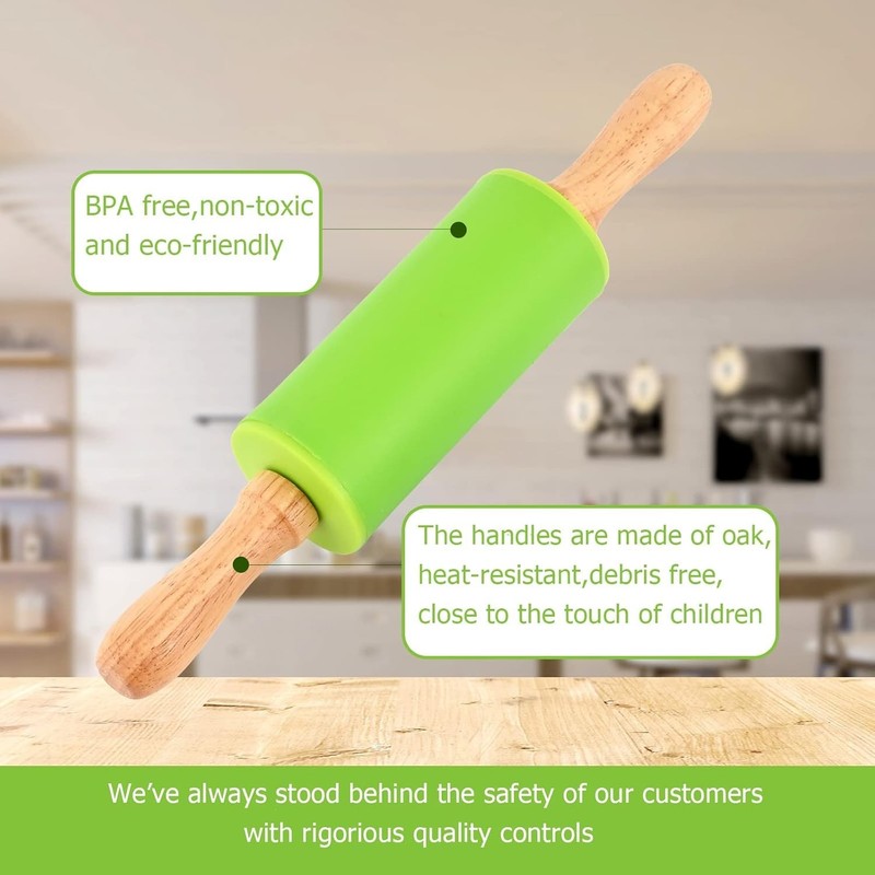 Classic Kids Rolling Pin - 2 9-INCH for Aged 2 to 6, 2 Pack; Blue-Green gallery