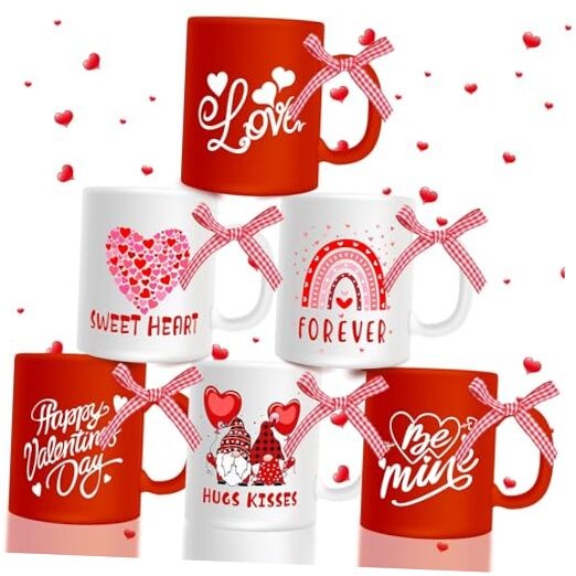 6 Pieces Mug Set 13 oz Mini Coffee Mug Set with Ribbon for Gifts Wedding