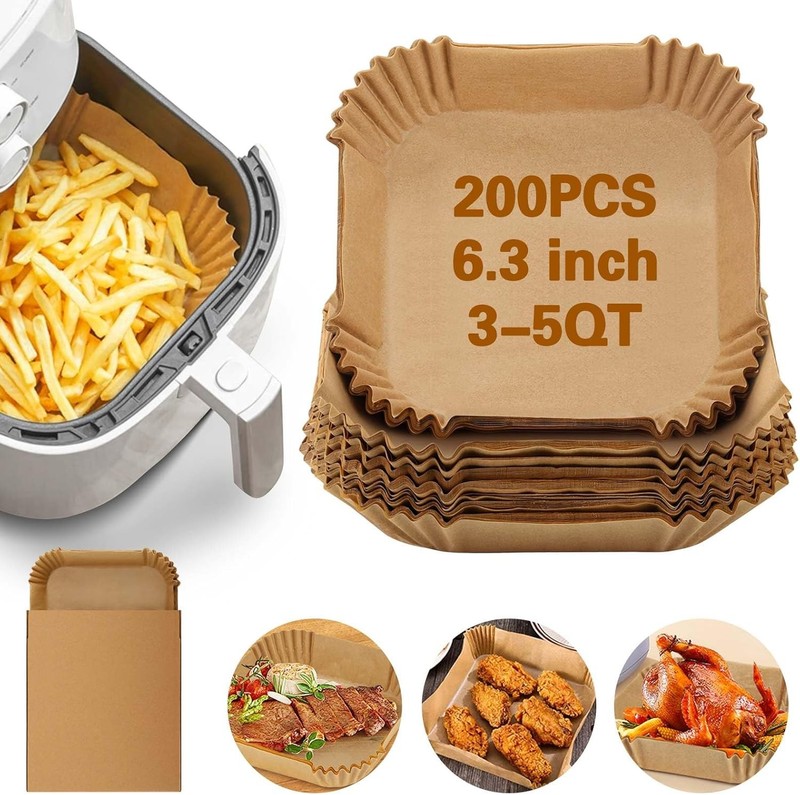 200Pcs Air Fryer Paper Liners, 6.3 Inch Square Disposable Air Fryer Liner,