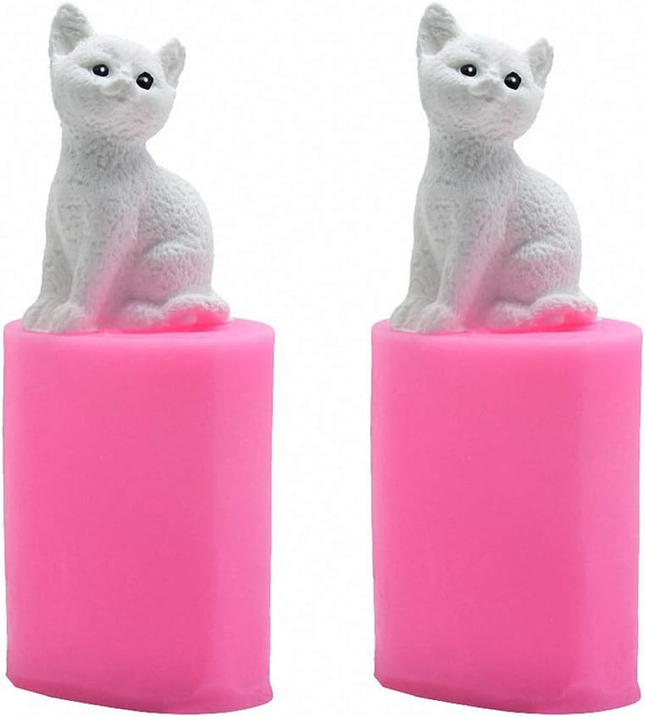 2Pcs Mini Size 3D Kitten Candle Molds, Small Kitty Cat Silicone Chocolate Candy