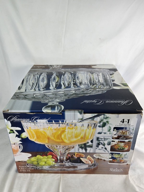 NEW Stratford Shannon Crystal Glass Godinger Crystal Pedestal Cake Dome 4 in 1 gallery
