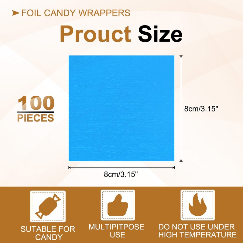 Foil Candy Wrappers 3x3 Inch, 100 Pcs Blue Glossy Paper for DIY Chocolate gallery
