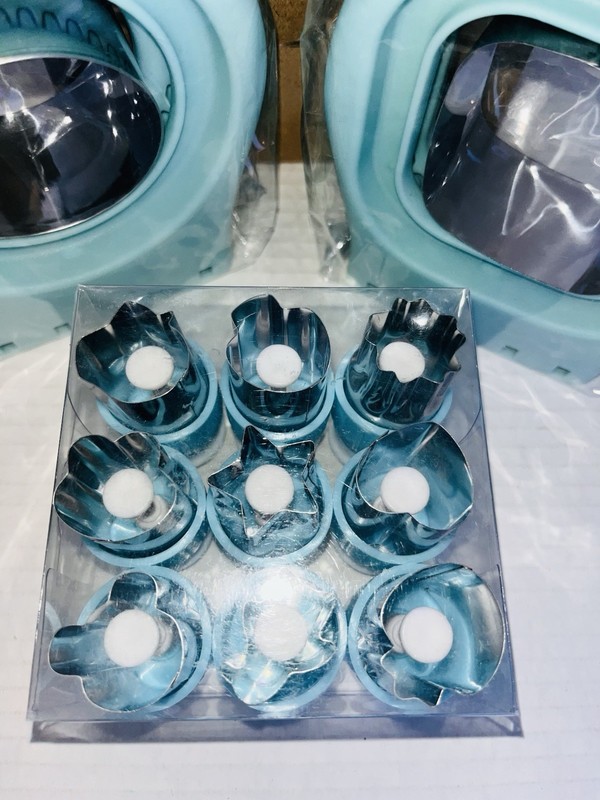 15 Piece Light Blue Silver sandwich sealer Cookie Cutter Nozzle Set crustless gallery