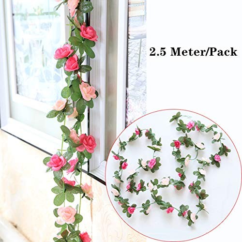 Fake Rose Vines Flowers Plants, 2 Pack 8.2 Feet Artificial Rose Flower Vine gallery