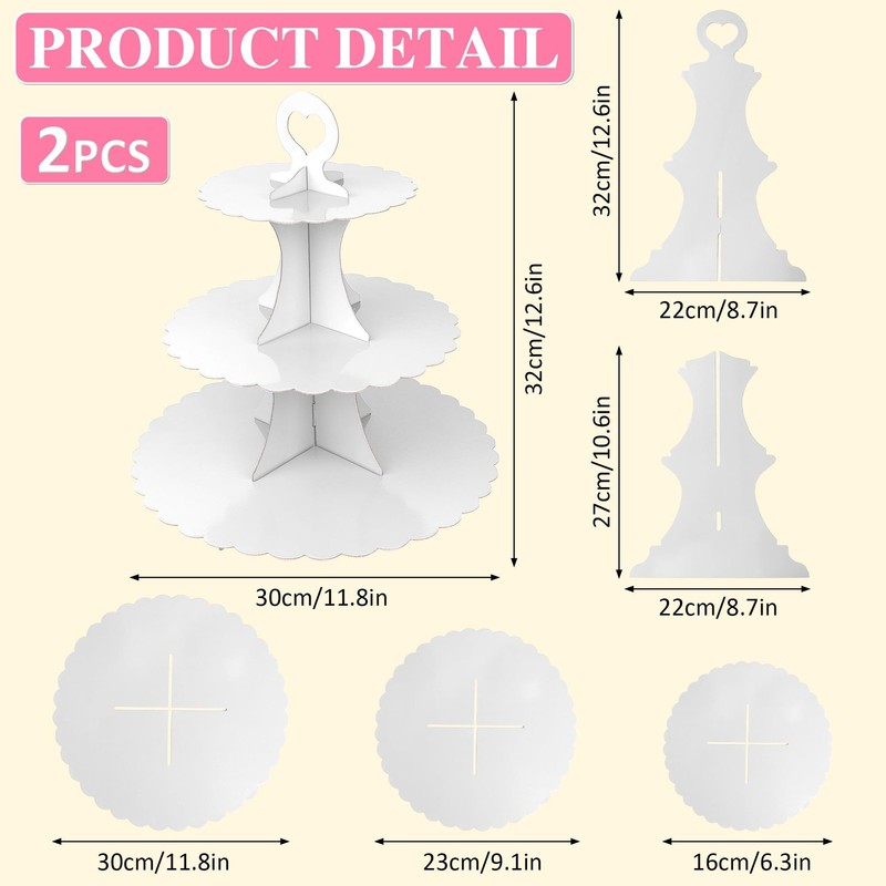 3-Tier Cupcake Stand 2 Pack Dessert Cup Cake Stand Tower Paper Round Cake Dis... gallery