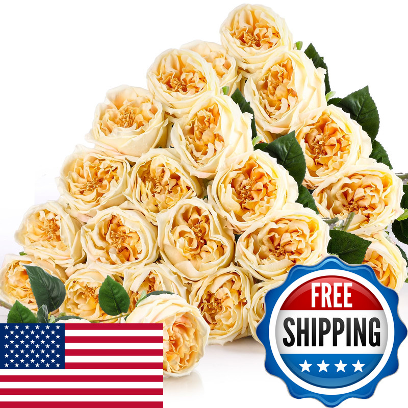 Giegxin 20 Pcs Real To Lifelike Peonies Austin Roses Artificial Flowers Faux