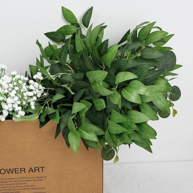 Diydofun 48 Pcs Artificial Italian Ruscus Greenery - Fake Silk Green Leaf Stems gallery