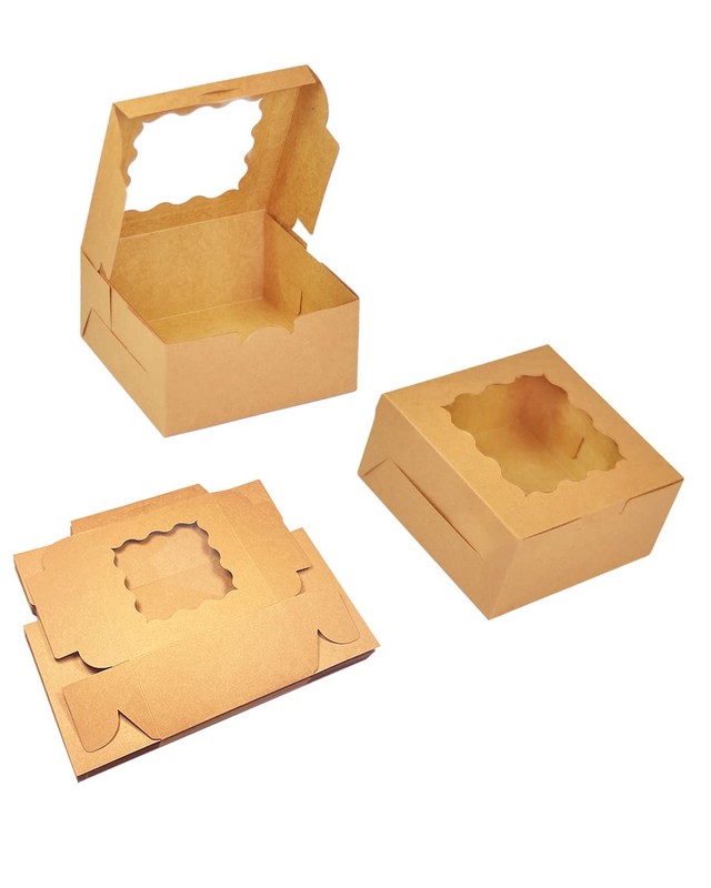 30 PCS Brown 6x6x3 Inch Bakery Treat Boxes Window Thick Sturdy Macaron Cookie gallery