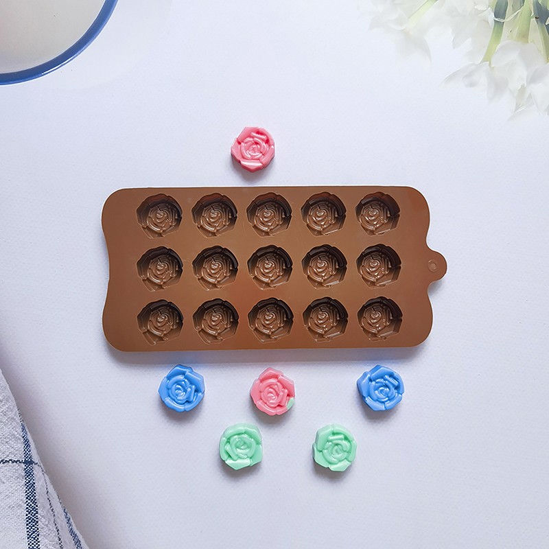 1Pc 15 Cavity Rose Shape Silicone Mould DIY Flower Chocolate Cake Soap Mold gallery
