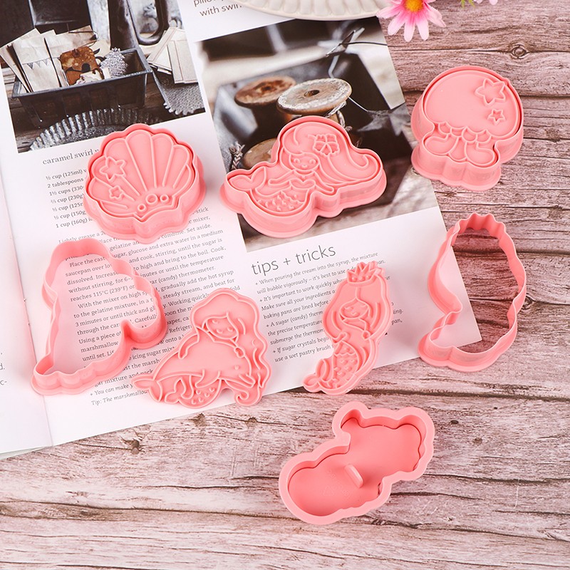 6Pcs/Set Mermaid Shell Seahorse Cookie Mould DIY Plastic Fondant Cake Molds gallery