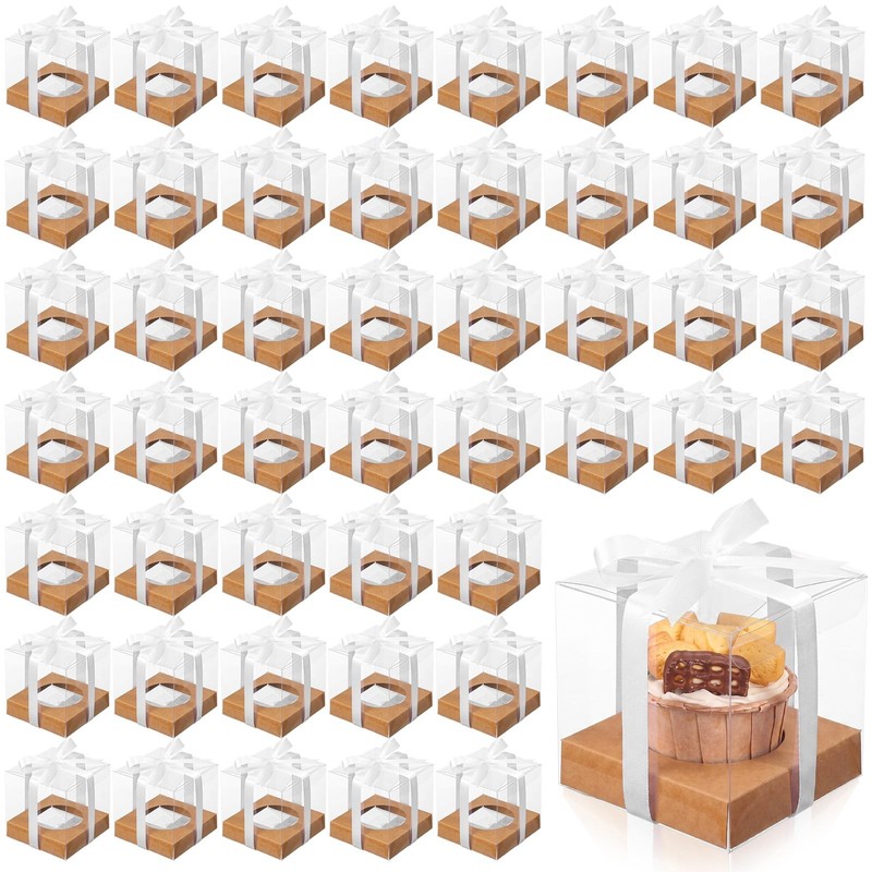 50 Pcs Clear Cupcake Boxes Individual 3.5 Inch Plastic Single Cupcake Contain…