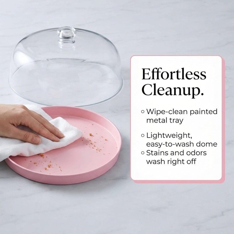 Elegant Pink Metal Cake Stand with Shatterproof Dome - Perfect for Any Occasion gallery
