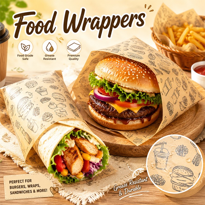 100 Pack Oilproof Paper Food Wraps For Burgers Chips Sandwiches Bread Baking gallery