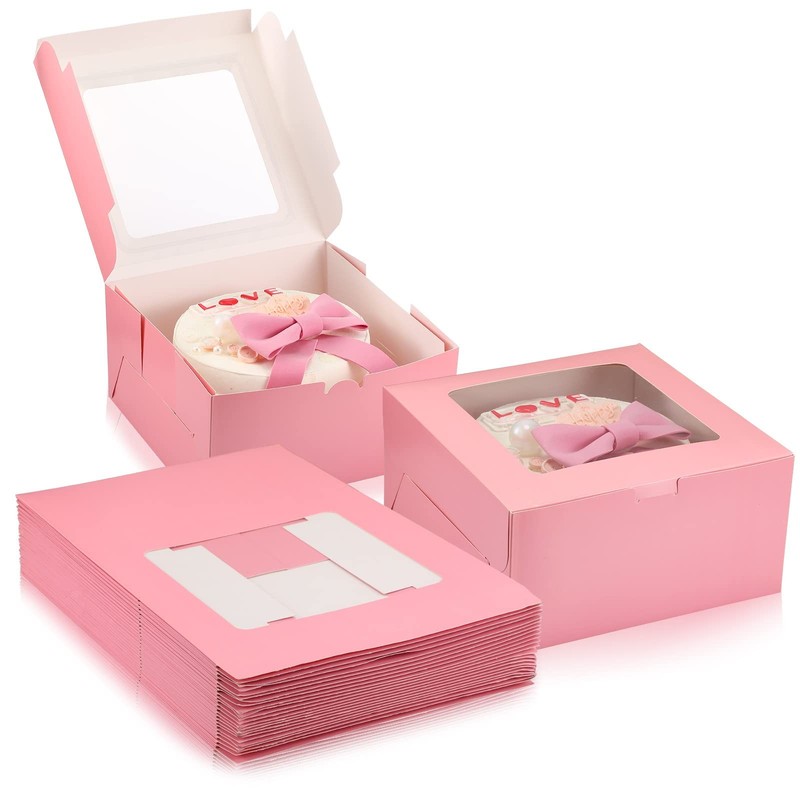 24 Pcs Cake Boxes 10x10x5 Inch Bakery Box with Window Disposable Cake Contain…