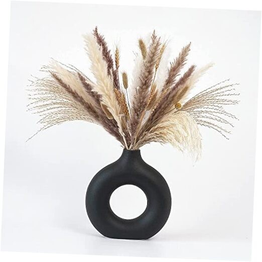 Donut Vase Hollow Ceramic Vase for Flowers Handmade Medium (1-Piece) Black
