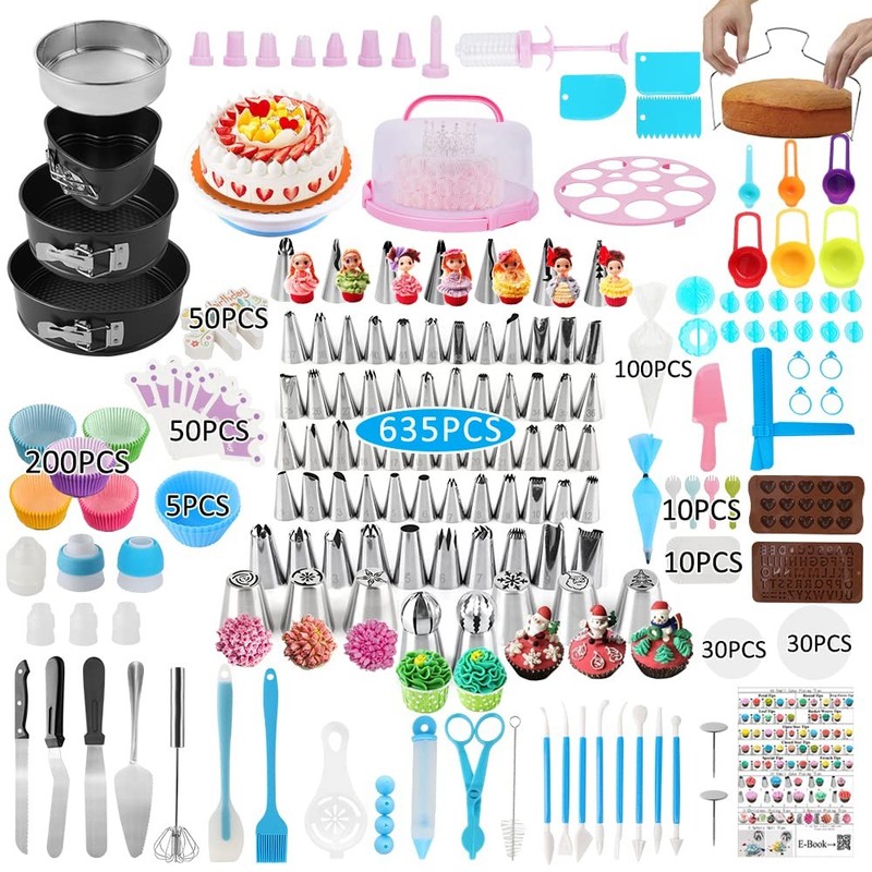 Cake Decorating Kit,635 Pcs Decorating Supplies With 3 Springform Pan Sets Ic…
