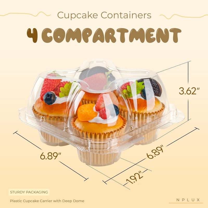 NPLUX 4 Compartment Cupcake Containers 60 Pack Cupcake Holder with Connected ... gallery