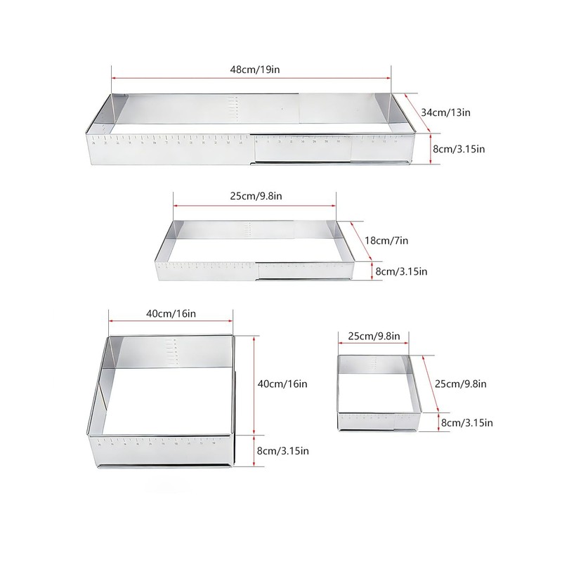 Adjustable Rectangle Mousse Cake Ring Mold,Large Square Springform Stainless ... gallery