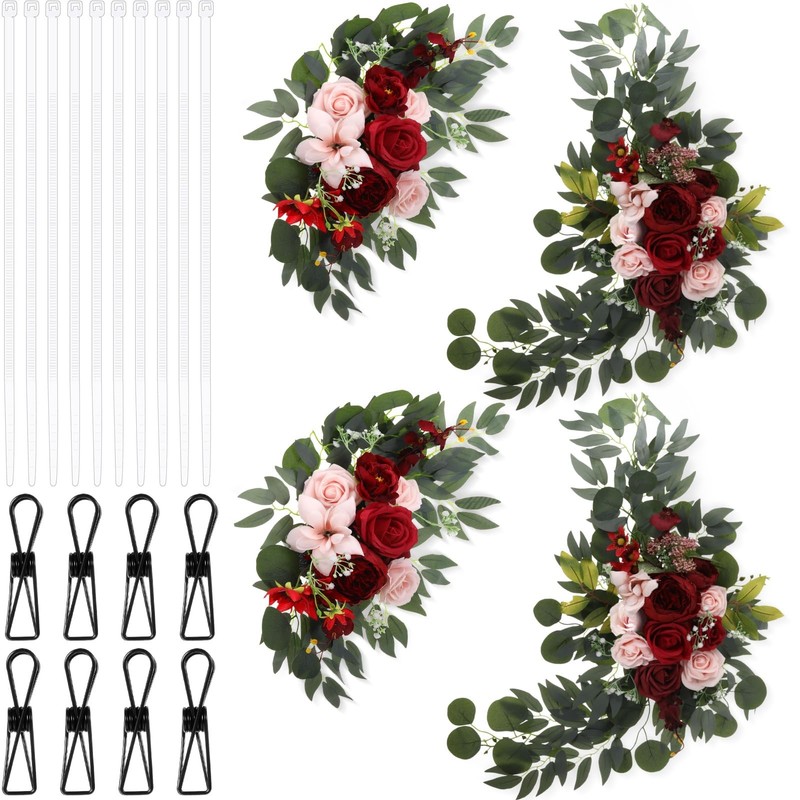 Hotop Wedding Arch Flowers Set Of 4 Artificial Flower Swag Wedding Faux Floral