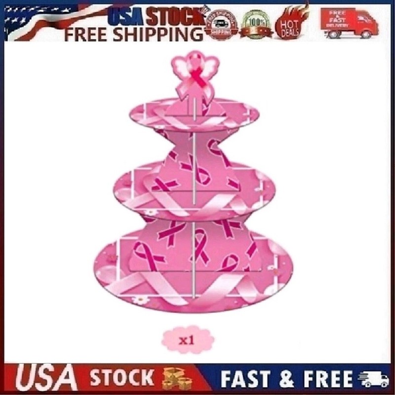 1 Pink Ribbon 3 Tiered Cupcake Stand. Pink Ribbon Cupcake Stand 4 Breast Cancer