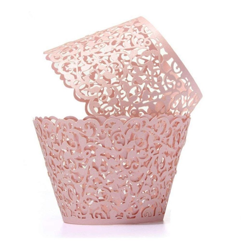 Lace Laser Cut Regular Sized Paper Cupcake Liners Wrappers Pink 60PCS Pack